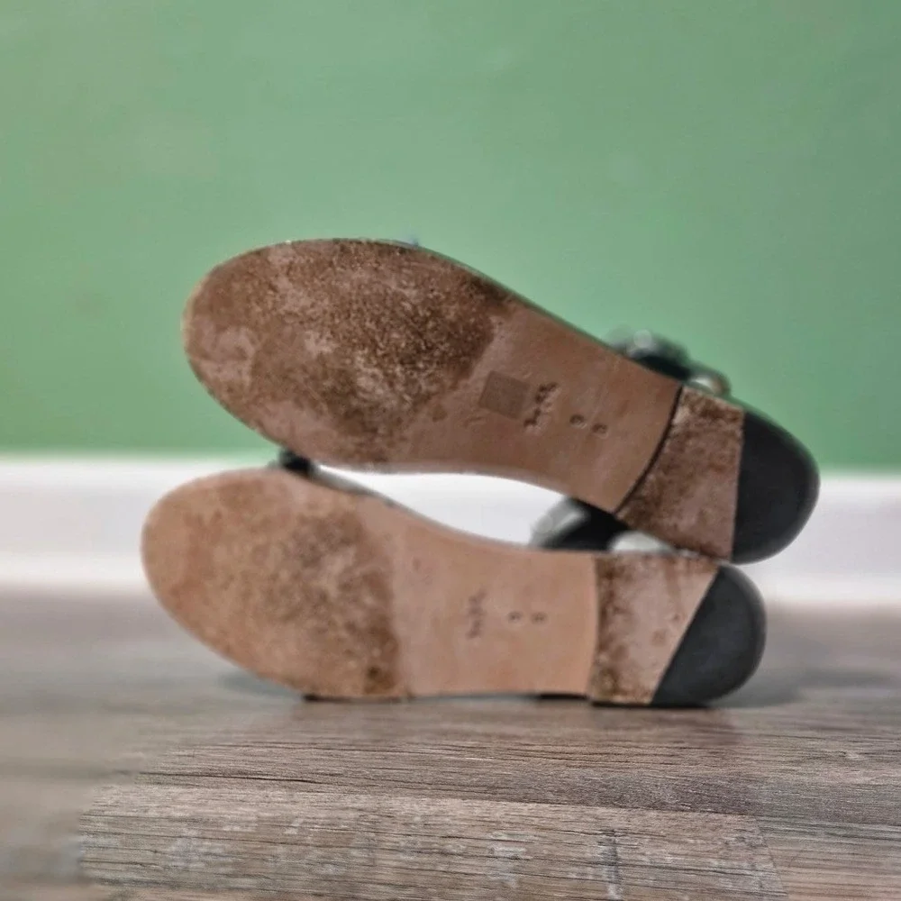 Coach Women's Sadie Leather‎ Embellished T-Strap Black Sandals
